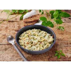 Poulet à la crème, riz et légumes